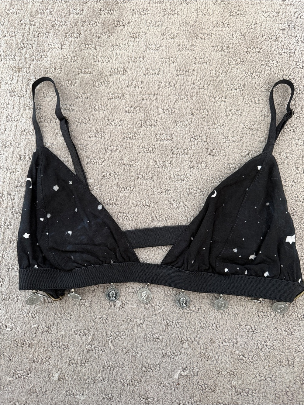 Black Star & Moon Triangle Bralette with Coin Charms